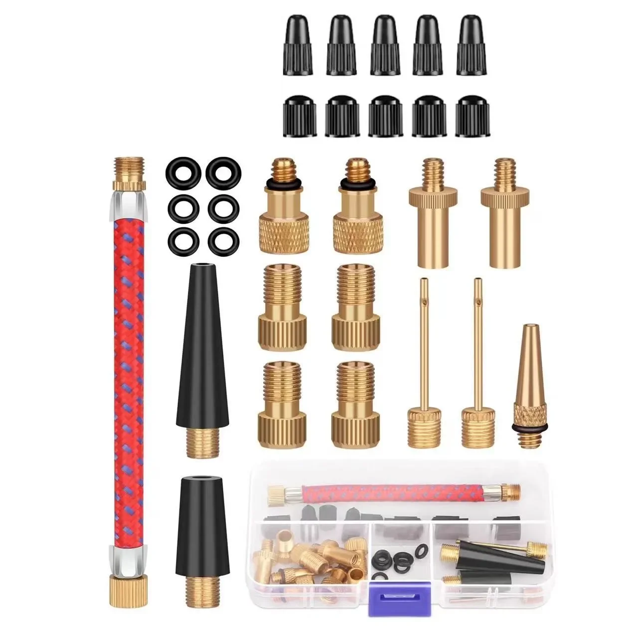 Bike Tube Repair Kit - ชุดอุปกรณ์เติมลมยางจักรยาน 21/26 ชิ้น พร้อมเข็มแทง ท่อส่งลม อะแดปเตอร์สำหรับปั๊มลม