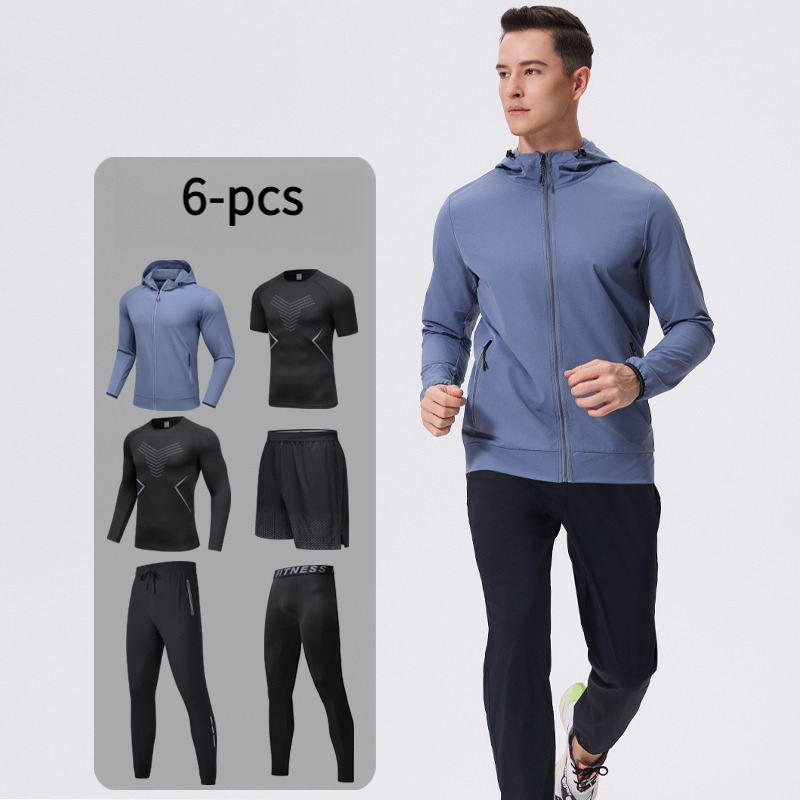 Cycling Gear Outfit - ชุดกีฬาผู้ชาย 6 ชิ้น พร้อมฮู้ด ระบายอากาศได้ดี เหมาะสำหรับตั้งแคมป์