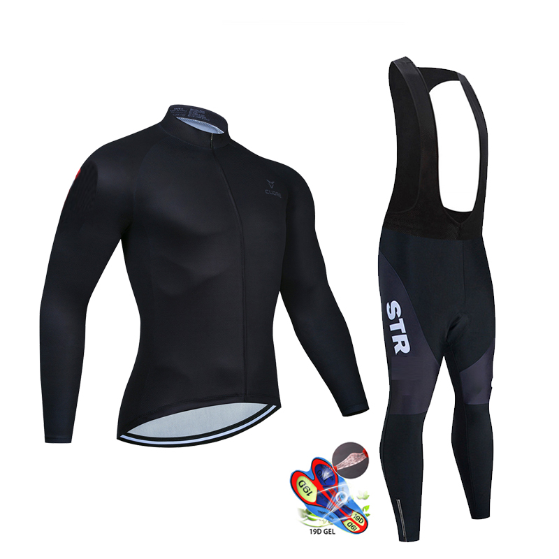 Cycling Gear Outfit - ฤดูใบไม้ร่วงสีดําชุดขี่จักรยานJerseyแขนยาว 2022 ใหม่STRขี่จักรยานเสื้อผ้ากีฬาBreathable MenชุดจักรยานMTBกางเกงสวมใส่