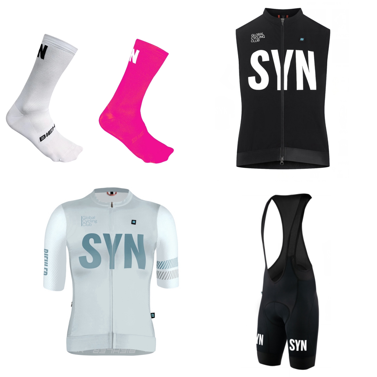 Cycling Gear Outfit - SYN เสื้อปั่นจักรยานแขนสั้นสีขาวสำหรับผู้หญิงและกางเกงปั่นจักรยานสีดำ/แดง/เขียว ชุดปั่นจักรยานสี่ชิ้นสำหรับกิจกรรมกลางแจ้ง