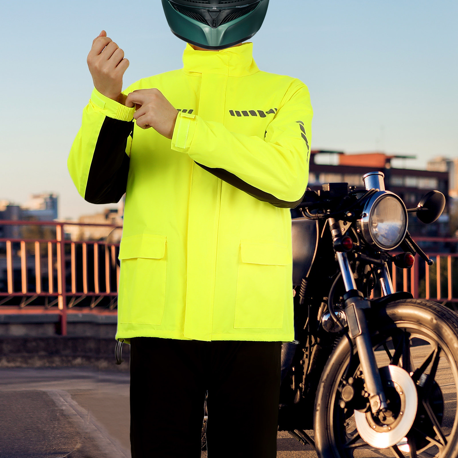 Cycling Gear Pants - ชุดกันฝนสำหรับปั่นจักรยานกลางแจ้งสำหรับผู้ชาย 1 ชุด พร้อมผ้าคลุมกันฝนแบบสะท้อนแสงสำหรับขี่มอเตอร์ไซค์ กางเกง ผ้าคลุมรองเท้า